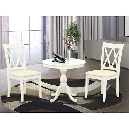 East West Furniture 3 Piece Antique Dinning Room Table Set - Linen White AMCL3-LWH-C